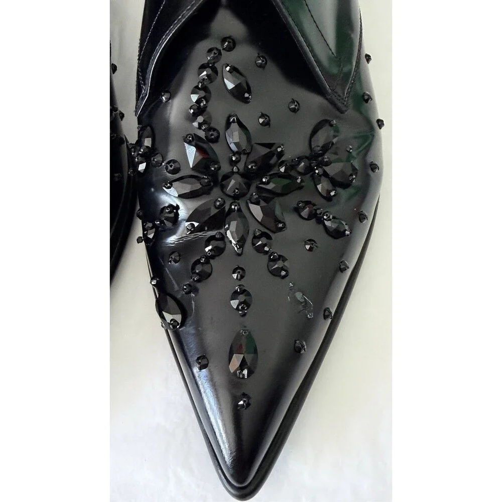 Dolce & Gabbana Black Crystal Oxford Shoes Authenticated Patent Leather Italy Sz